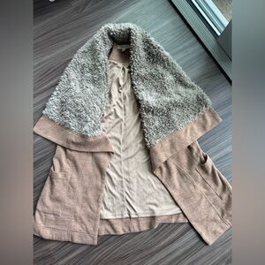 ✨ ONETHELAND | Faux Shearling Open Front Vest Jacket Taupe Oversized size Large
